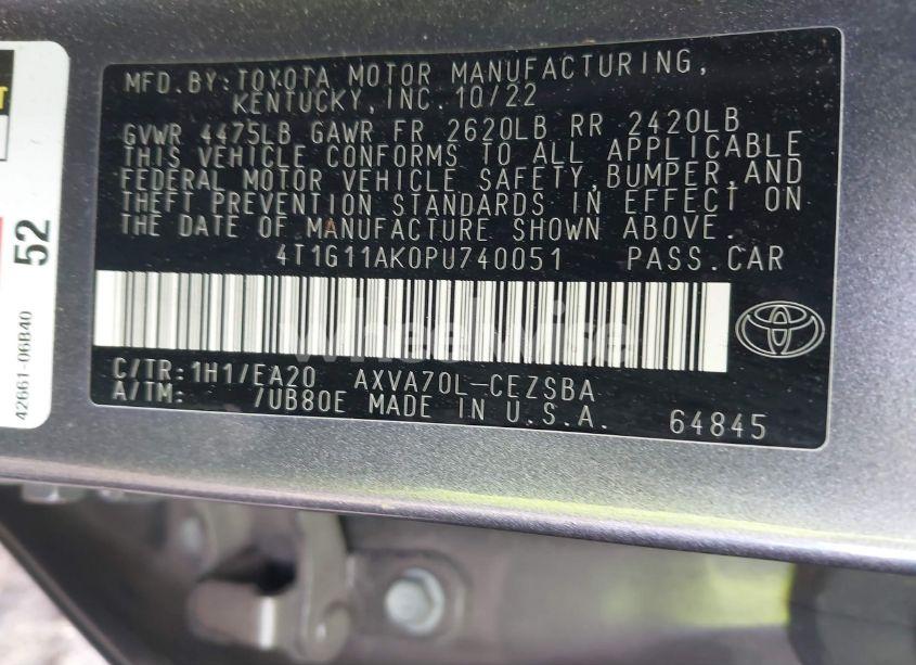 Photo 9 of 2023 Toyota Camry SE (VIN 4T1G11AK0PU740051)