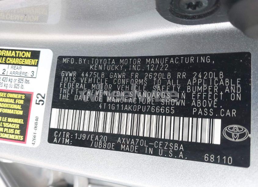 Photo 9 of 2023 Toyota Camry SE (VIN 4T1G11AK0PU766665)