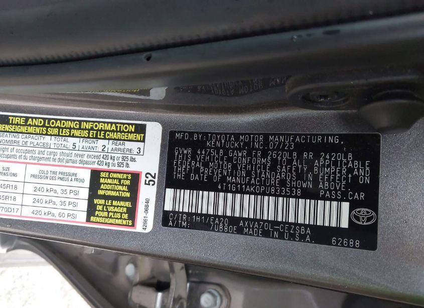 Photo 9 of 2023 Toyota Camry SE (VIN 4T1G11AK0PU833538)