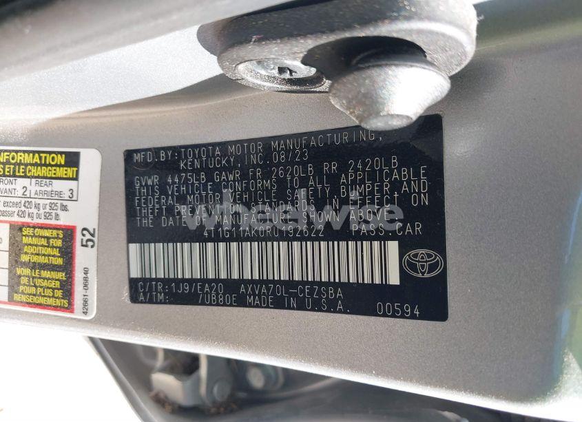 Photo 9 of 2024 Toyota Camry SE (VIN 4T1G11AK0RU192622)