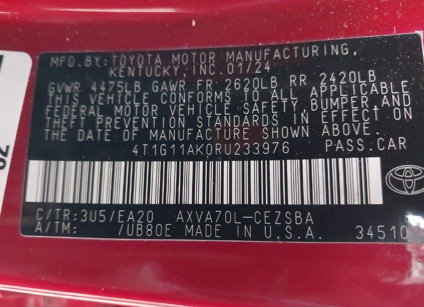 Photo 9 of 2024 Toyota Camry SE (VIN 4T1G11AK0RU233976)