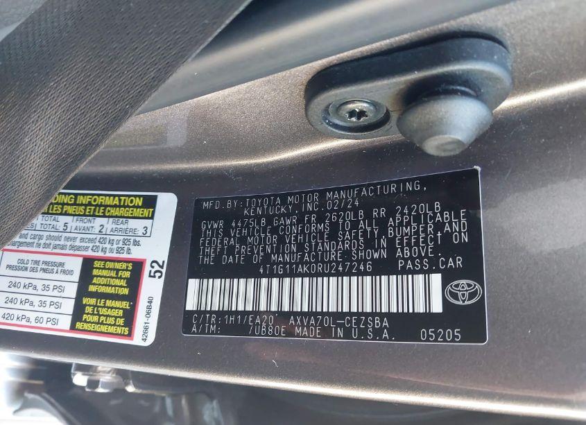 Photo 9 of 2024 Toyota Camry SE (VIN 4T1G11AK0RU247246)