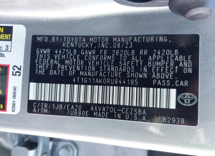 Photo 9 of 2024 Toyota Camry SE (VIN 4T1G11AK0RU844185)