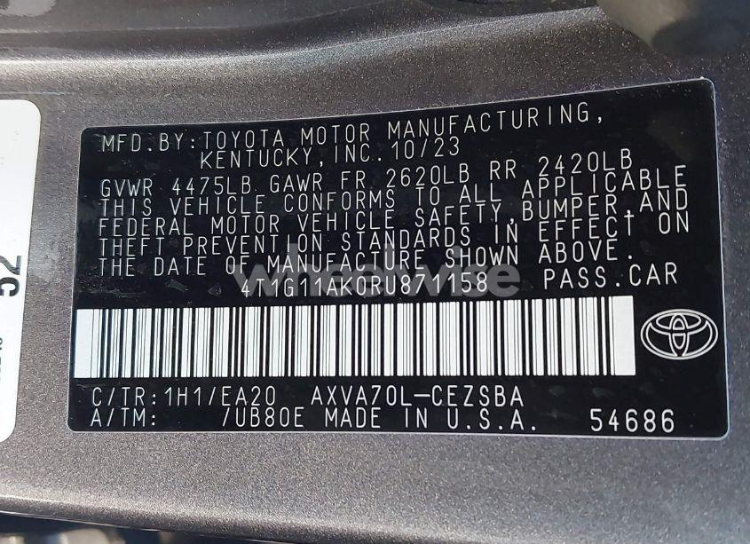 Photo 9 of 2024 Toyota Camry SE (VIN 4T1G11AK0RU871158)