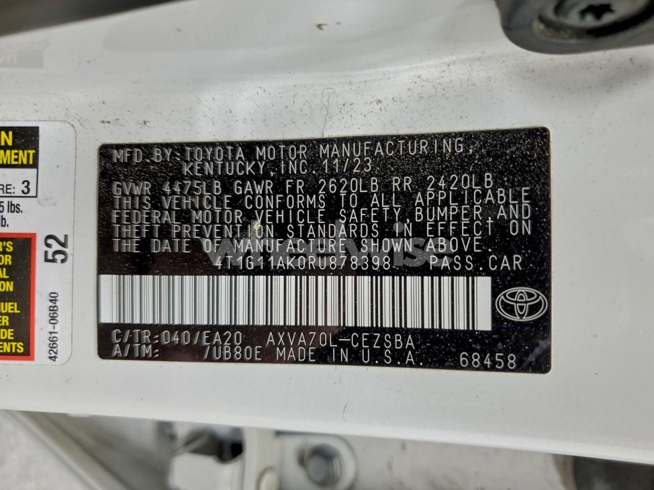 Photo 12 of 2024 TOYOTA CAMRY SE NIGHT SHADE (VIN 4T1G11AK0RU878398)