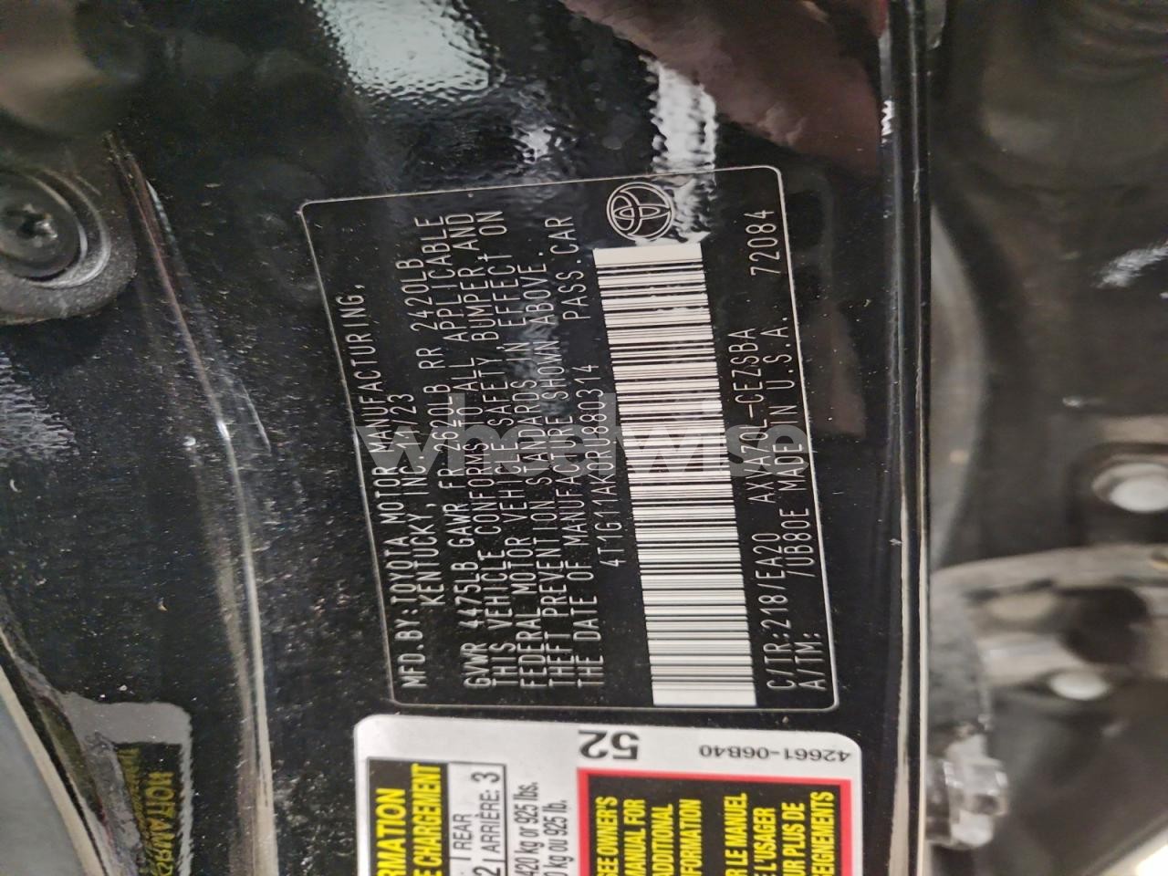 Photo 12 of 2024 TOYOTA CAMRY SE NIGHT SHADE (VIN 4T1G11AK0RU880314)