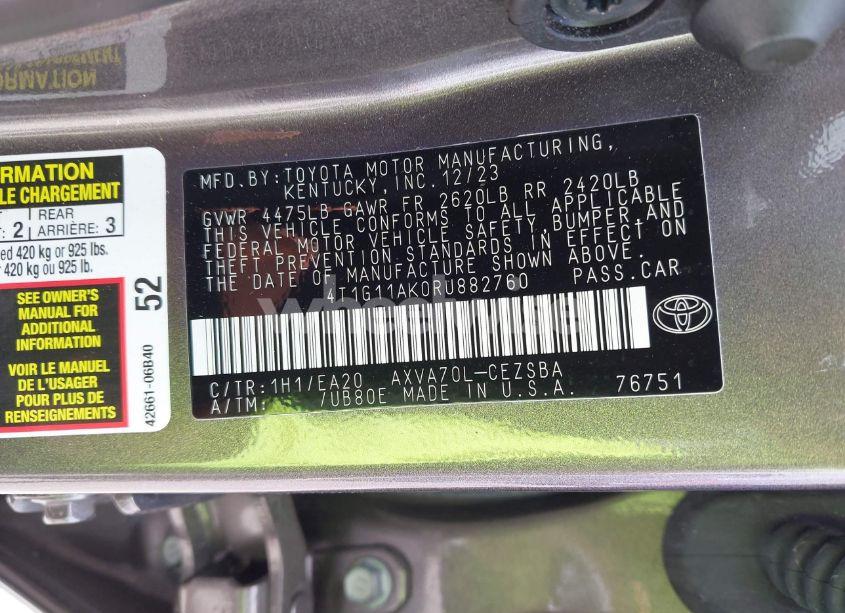 Photo 9 of 2024 Toyota Camry SE (VIN 4T1G11AK0RU882760)