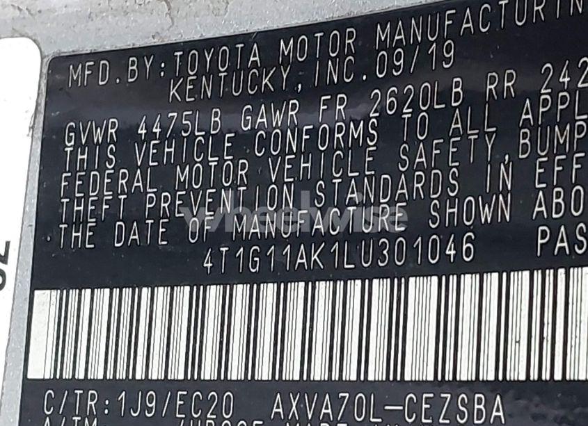 Photo 9 of 2020 Toyota Camry SE NIGHTSHADE EDITION (VIN 4T1G11AK1LU301046)