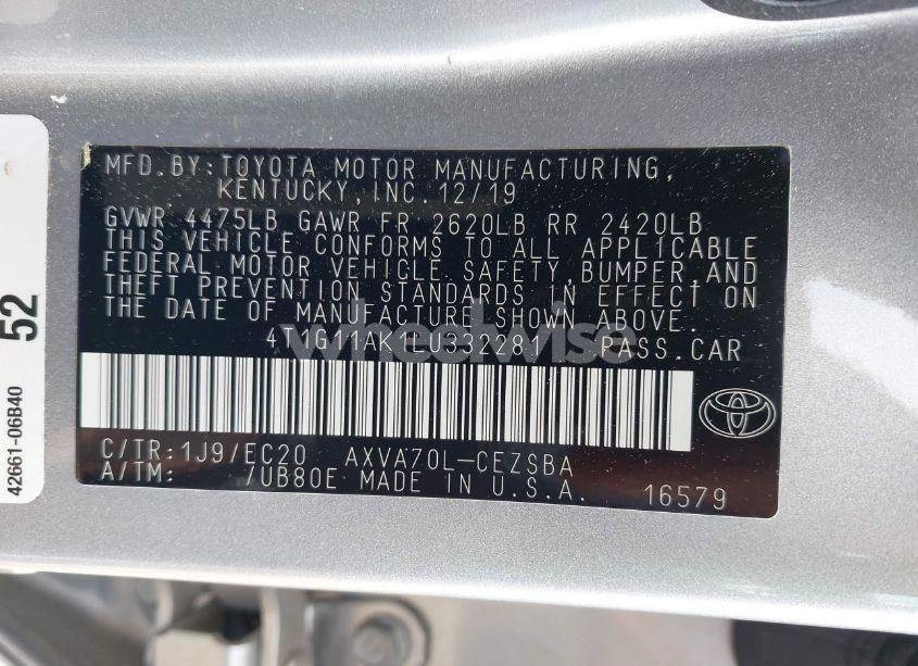 Photo 9 of 2020 Toyota Camry SE NIGHTSHADE EDITION (VIN 4T1G11AK1LU332281)