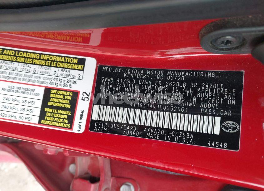 Photo 9 of 2020 Toyota Camry SE (VIN 4T1G11AK1LU352661)