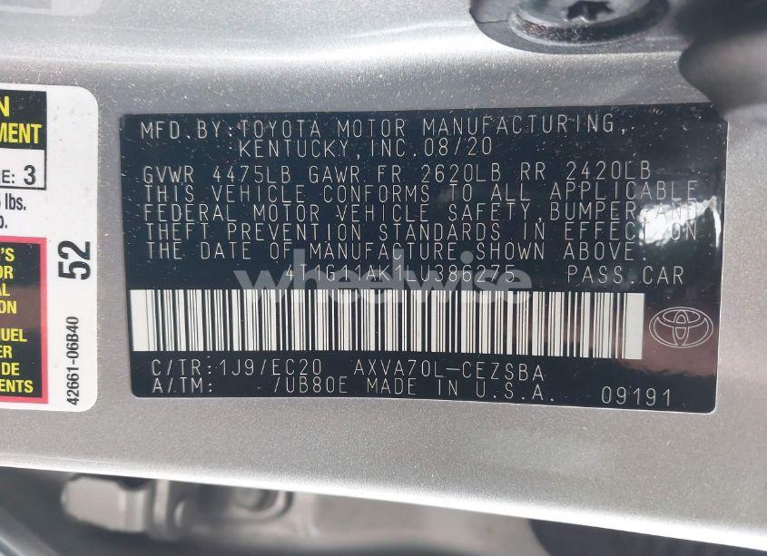 Photo 9 of 2020 Toyota Camry SE NIGHTSHADE EDITION (VIN 4T1G11AK1LU386275)