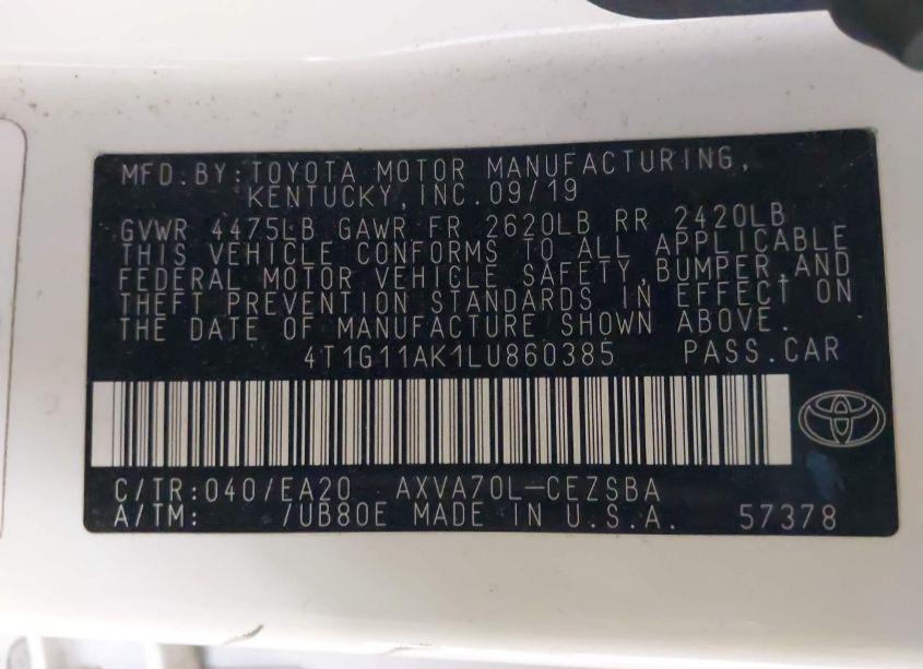 Photo 9 of 2020 Toyota Camry SE (VIN 4T1G11AK1LU860385)