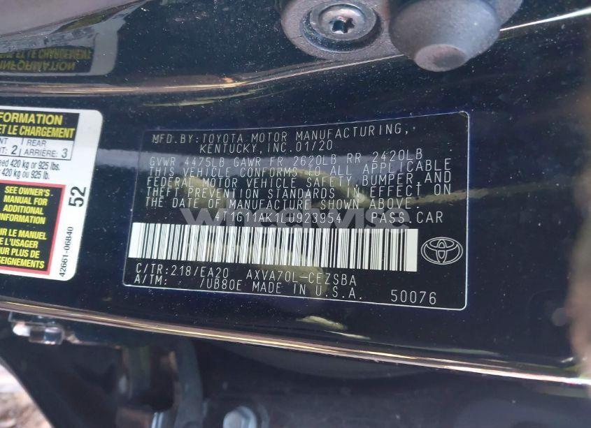 Photo 9 of 2020 Toyota Camry SE (VIN 4T1G11AK1LU923954)