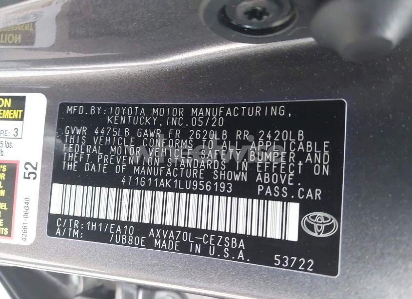 Photo 9 of 2020 Toyota Camry SE (VIN 4T1G11AK1LU956193)