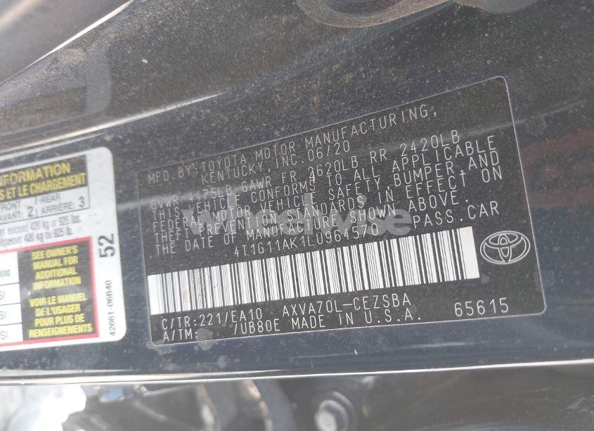 Photo 9 of 2020 Toyota Camry SE (VIN 4T1G11AK1LU964570)