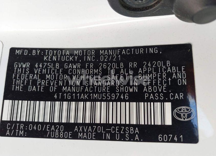Photo 9 of 2021 Toyota Camry SE (VIN 4T1G11AK1MU559746)