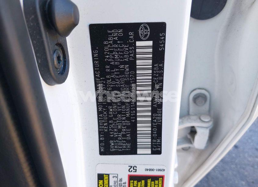 Photo 9 of 2021 Toyota Camry SE (VIN 4T1G11AK1MU581570)