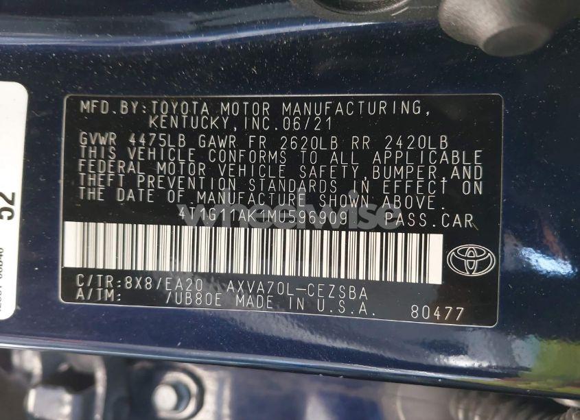 Photo 9 of 2021 Toyota Camry SE (VIN 4T1G11AK1MU596909)