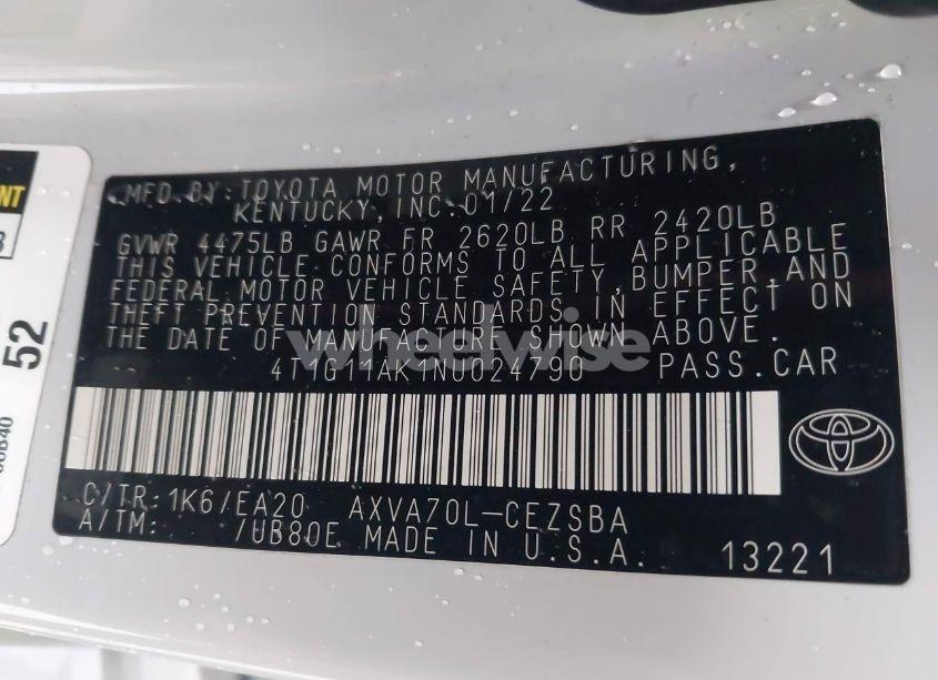 Photo 9 of 2022 Toyota Camry SE (VIN 4T1G11AK1NU024790)