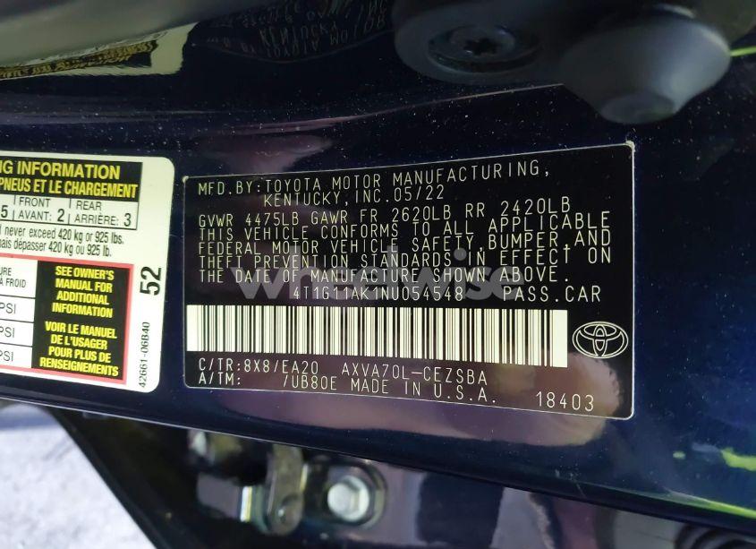 Photo 9 of 2022 Toyota Camry SE (VIN 4T1G11AK1NU054548)