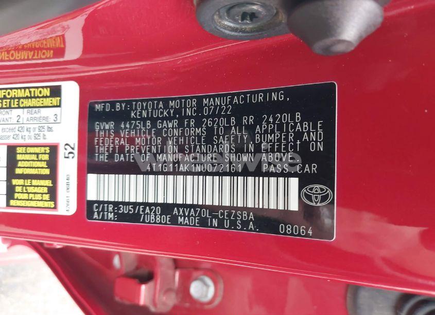 Photo 9 of 2022 Toyota Camry SE (VIN 4T1G11AK1NU072161)