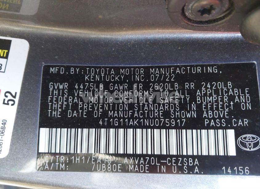 Photo 9 of 2022 Toyota Camry SE (VIN 4T1G11AK1NU075917)