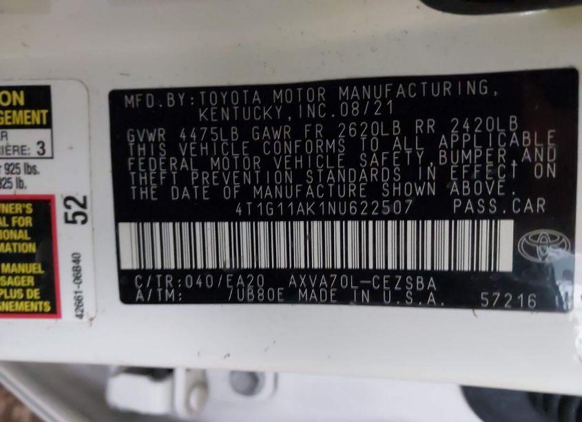 Photo 9 of 2022 Toyota Camry SE (VIN 4T1G11AK1NU622507)