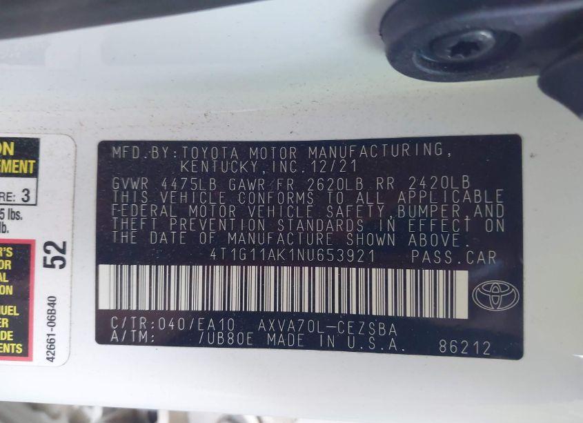 Photo 9 of 2022 Toyota Camry SE (VIN 4T1G11AK1NU653921)