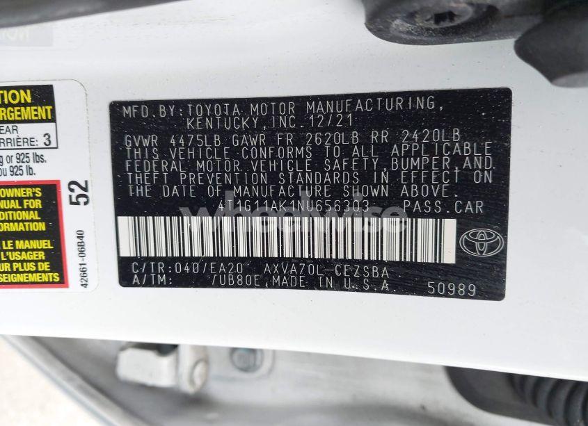 Photo 9 of 2022 Toyota Camry SE/SE NIGHT SHADE (VIN 4T1G11AK1NU656303)