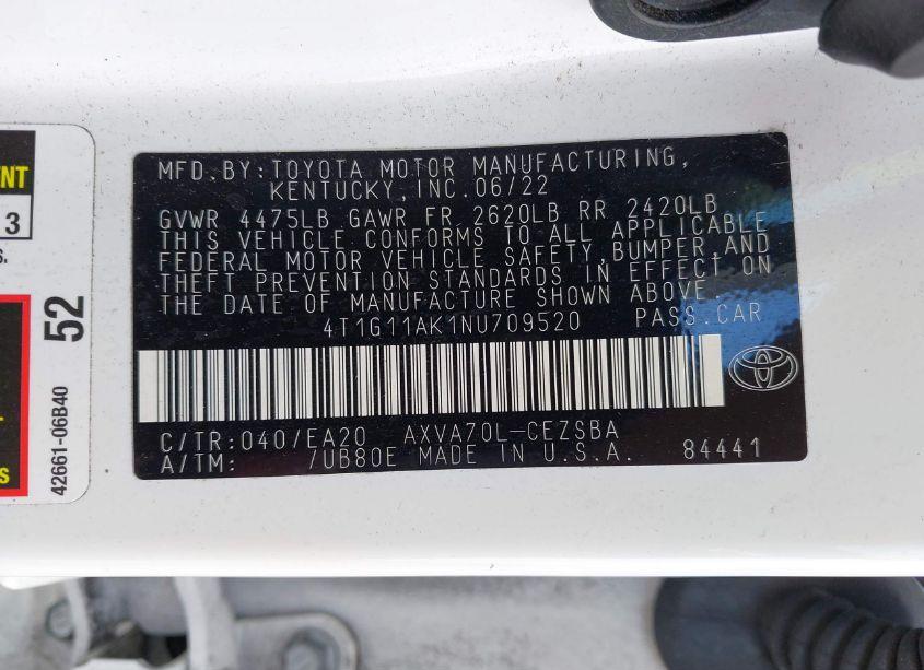 Photo 9 of 2022 Toyota Camry SE (VIN 4T1G11AK1NU709520)