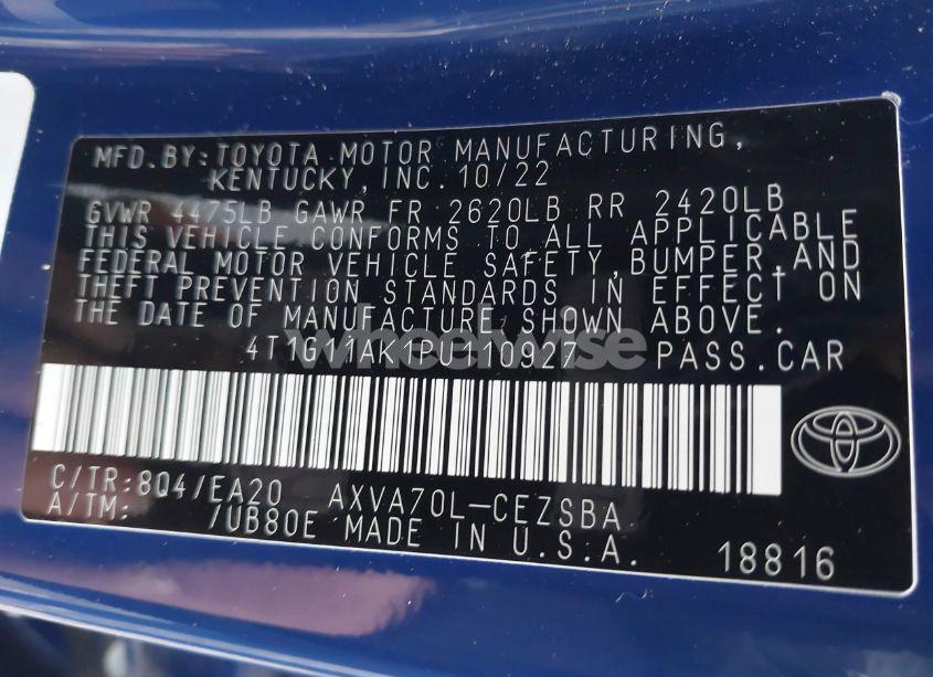 Photo 9 of 2023 Toyota Camry SE (VIN 4T1G11AK1PU110927)