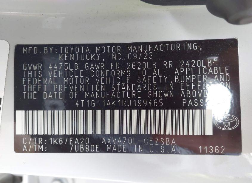 Photo 9 of 2024 Toyota Camry SE (VIN 4T1G11AK1RU199465)