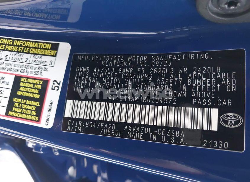 Photo 9 of 2024 Toyota Camry SE (VIN 4T1G11AK1RU204972)