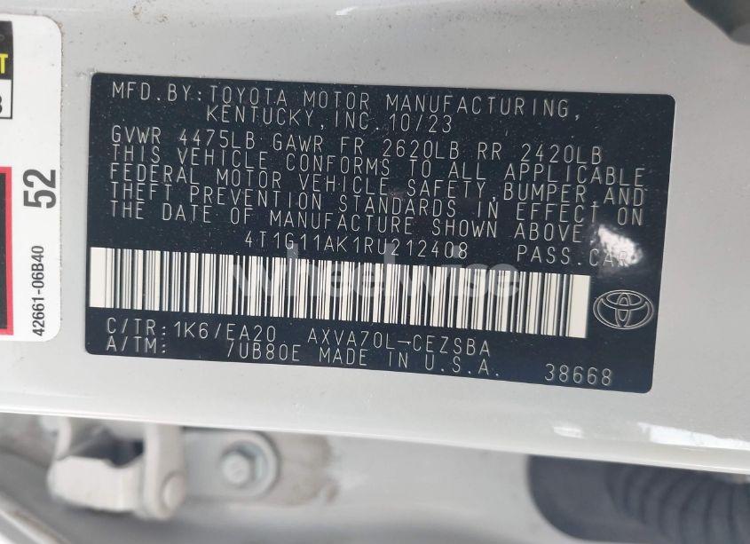 Photo 9 of 2024 Toyota Camry SE (VIN 4T1G11AK1RU212408)