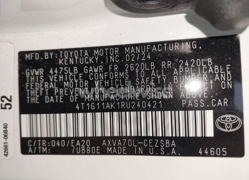 Photo 9 of 2024 Toyota Camry SE (VIN 4T1G11AK1RU240421)