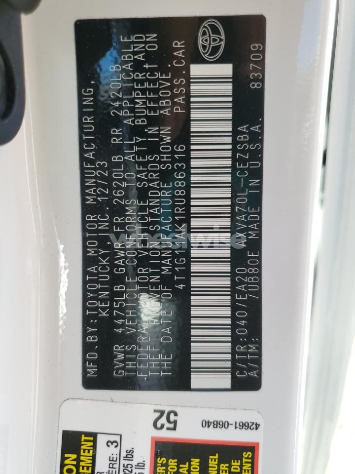 Photo 12 of 2024 TOYOTA CAMRY SE NIGHT SHADE (VIN 4T1G11AK1RU886316)