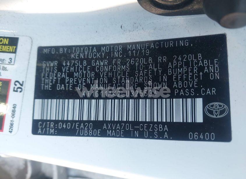 Photo 9 of 2020 Toyota Camry SE (VIN 4T1G11AK2LU325534)