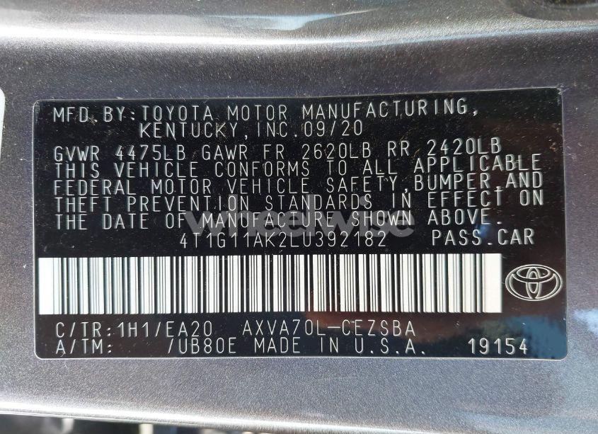 Photo 9 of 2020 Toyota Camry SE (VIN 4T1G11AK2LU392182)