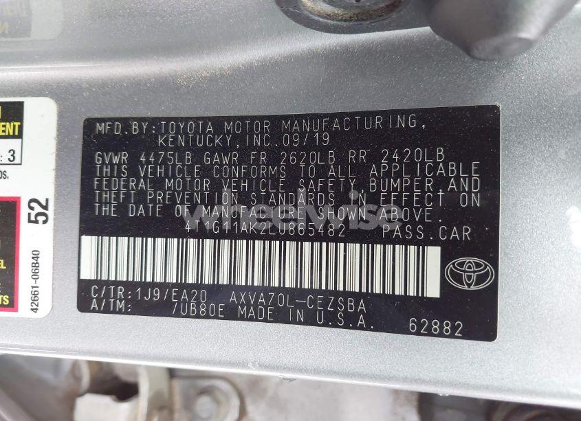 Photo 9 of 2020 Toyota Camry SE (VIN 4T1G11AK2LU865482)
