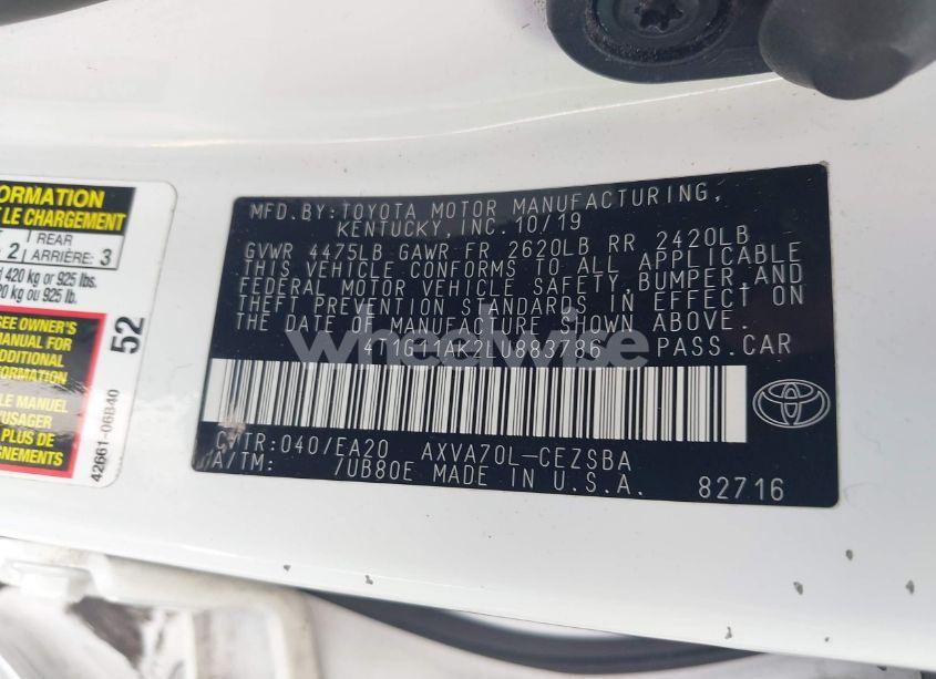 Photo 9 of 2020 Toyota Camry SE (VIN 4T1G11AK2LU883786)