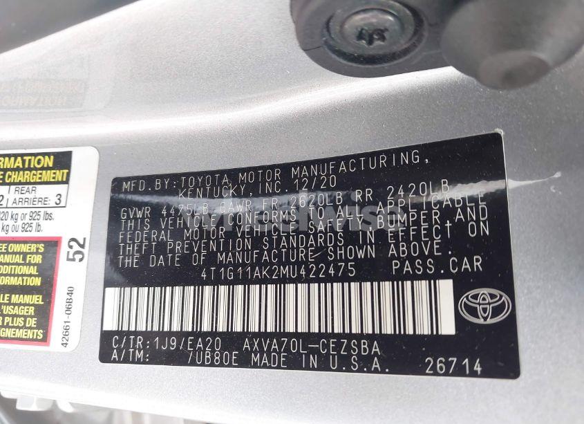 Photo 9 of 2021 Toyota Camry SE (VIN 4T1G11AK2MU422475)