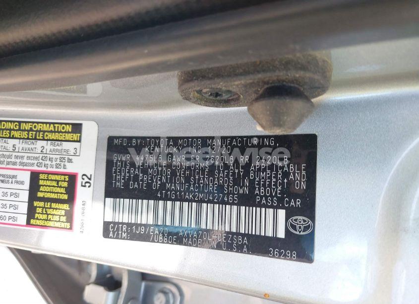 Photo 9 of 2021 Toyota Camry SE (VIN 4T1G11AK2MU427465)