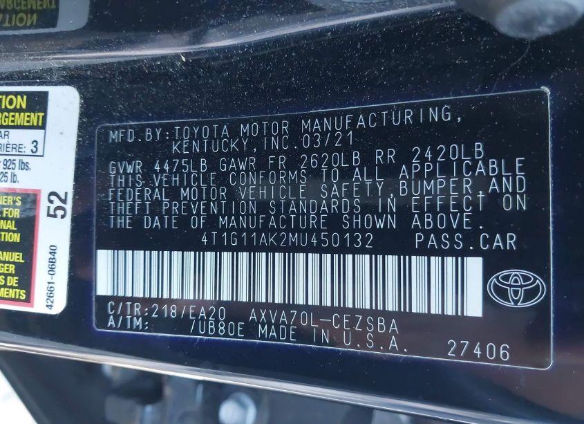 Photo 9 of 2021 Toyota Camry SE (VIN 4T1G11AK2MU450132)