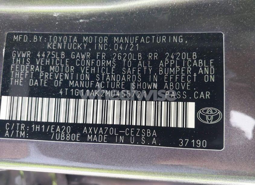 Photo 9 of 2021 Toyota Camry SE (VIN 4T1G11AK2MU455721)