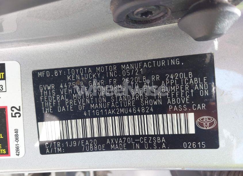 Photo 9 of 2021 Toyota Camry SE/SE NIGHT SHADE (VIN 4T1G11AK2MU464824)