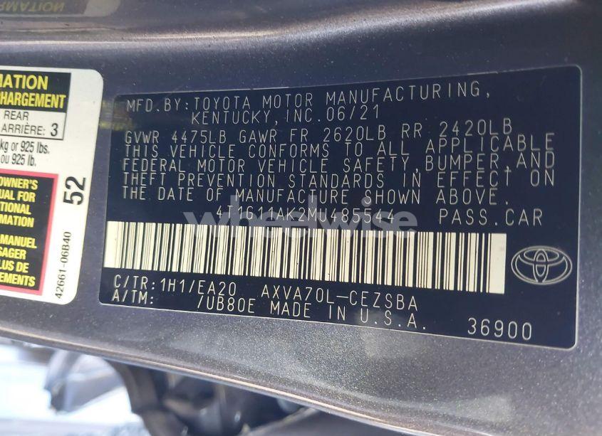 Photo 9 of 2021 Toyota Camry SE (VIN 4T1G11AK2MU485544)