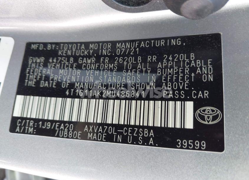 Photo 9 of 2021 Toyota Camry SE (VIN 4T1G11AK2MU486841)