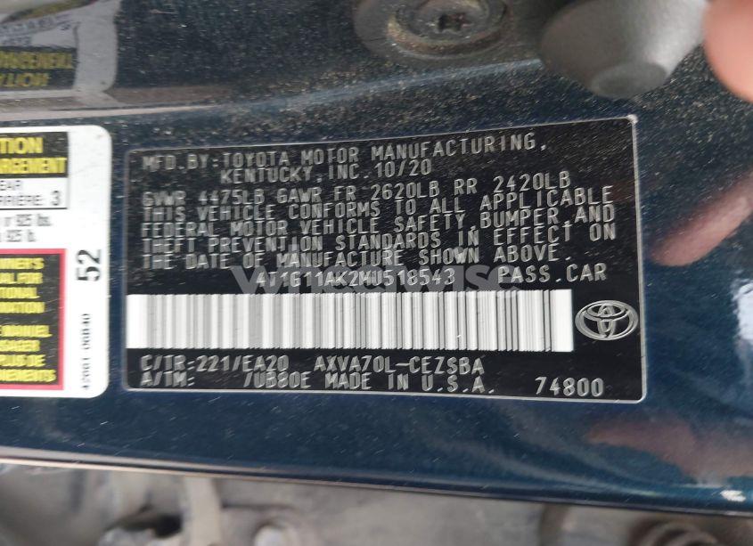 Photo 9 of 2021 Toyota Camry SE (VIN 4T1G11AK2MU518543)