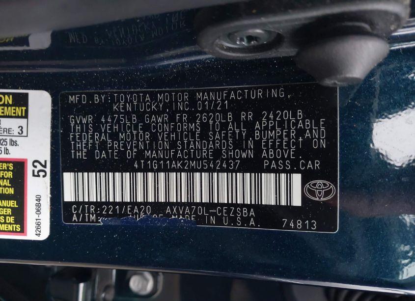 Photo 9 of 2021 Toyota Camry SE (VIN 4T1G11AK2MU542437)