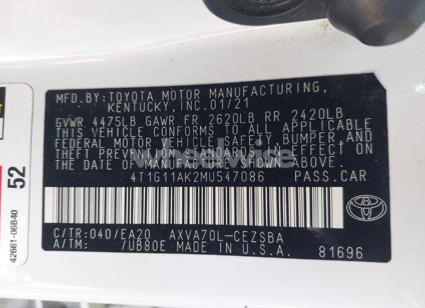 Photo 9 of 2021 Toyota Camry SE (VIN 4T1G11AK2MU547086)